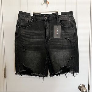 Risen - Black, High Waisted Distressed Long Shorts - Size 2XL - NWT